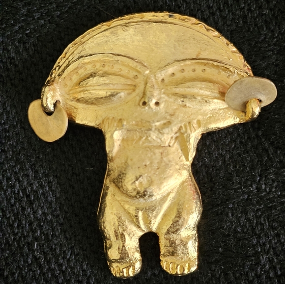 24K Gold Plated Mayan Aztec Brooch - Picture 2 of 3